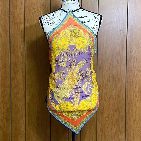 Versace Barocco Goddess Scarf Top in Dark Orchid & Sun size 46/us size 10 - Picture 5 of 12